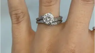 Laurel & Autumn - Platinum Sculptural Bark Textured Round Diamond Wedding Ring Set