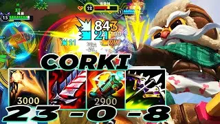 WILD RIFT CORKI ADC GAMEPLAY | 23 -0 -8 MVP | CORKI BUILD RUNES