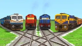 4 TRAINS CROSSING ON CROSSROAD | TRAIN VS CROSSROAD - Train Simulator | #Muaaz1997 | #Amaan Siddiqui