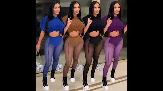 L286641 Sexy Solid Red Stitching Crop Top+Mesh Tight Pants 2 Piece Sets