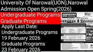 University Of Narowal Admission Open Spring(2026)/Undergraduate,Graduate Programs(Pharm-D)Apply Now 