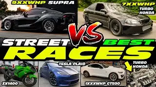 BEST STREET RACES - 7XXWHP TURBO HONDA VS ZX1400, 9XXWHP SUPRA, GT500, TESLA PLAID, S550, ZL1