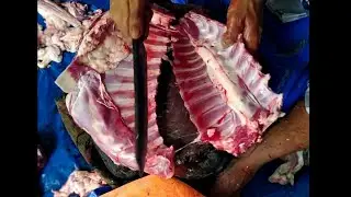 Special Mutton Chopping By Asian Butcher. Mutton Cutting Skill