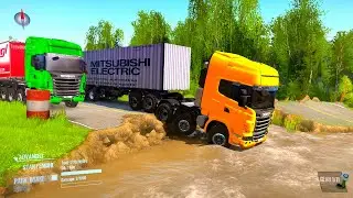 Watch How Skilled Truck Drivers Crossed The Dangerous Road - Spintires Mudrunner 2018