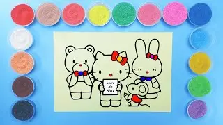 Coloring hello kitty, cute bear and bunny