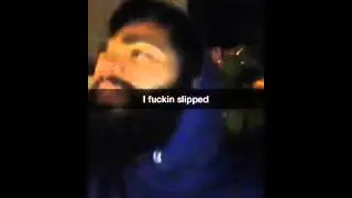 Fat bearded guy falls in the rain