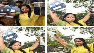 BRS MLC Kavitha Shows Mobile Phones Which She is Submitting to ED In 3rd Round of Investigation