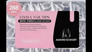 Beetles Extra Short Almond Nail Tips, 12 Sizes 288 PCS Pre-Shaped Clear Full Cover Etch Gel Nail