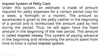 Imprest System of Petty Cash