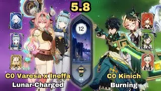 C0 Varesa x Ineffa Lunar-Charged & C0 Kinich Burning | 5.8 Spiral Abyss | Genshin Impact