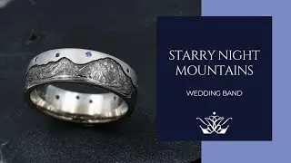 Starry Night Mountain Wedding Band with Blue Sapphires