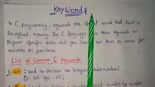 Keywords in C Programming || C Programming