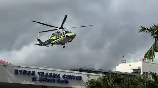 Miami-Dade Fire Rescue Medical Helicopter (Air Rescue 2) clearing Jackson South Medical Center.