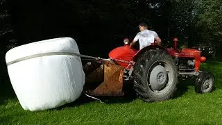 Massey Ferguson 35X Multi-Power Picking Up Big Bale w/ The Back Shovel | Danish Agriculture