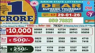 Supreme Thursday weekly lottery result today 6pm - 29/01/2026 - Sikkim state lotteries.