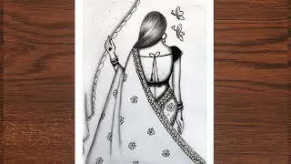 How to draw a traditional Girl with beautiful saree backside drawing || Pencil Sketch for beginners
