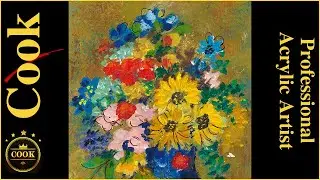 Wild Flowers and Sunflowers in a Blue Vase an Acrylic Tutorial  Ginger Cook