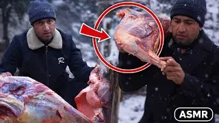 Wild Mountain Cooking: Giant Whole Leg Meat (Satisfying ASMR, No Music)