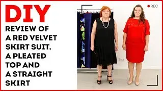 DIY: Review of a red velvet skirt suit. A pleated top and a straight skirt.