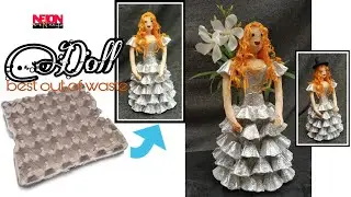 How to make a doll using waste egg carton//egg carton barbie//barbie doll making