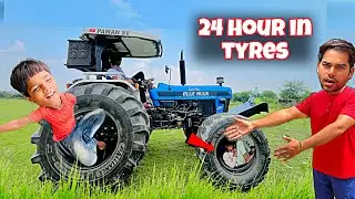 24 hour challenge in tractor tyres 😱 Halat hogyi kharab 😰 #ChallengingVideo#ChallengeAccepted