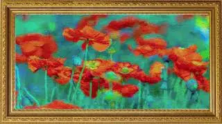 Vintage flower picture for TV, screensaver, home decor, oil painting of flowers in the field.