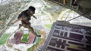 US Navy Seals Insane Jump Inside Football Stadium