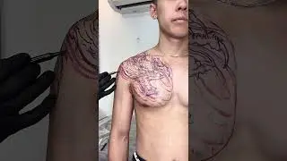 Line Work Dragon Tattoo On Chest - Trung Tadashi #tattoo #tattooart #dragontattoo