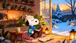 Snoopy’s Winter Garden Sunset 🌅 Cozy Lofi Music for Study & Relax ❄️ Sunset Vibes with Calm Lofi