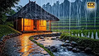 Tropical Rainstorm in Rice Field Ambience ⛈️ White Noise for Sleeping, Studying, and Stress Relief