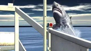 Great white shark jumps into research boat