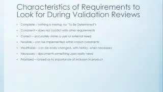 Requirements Validation and Verification