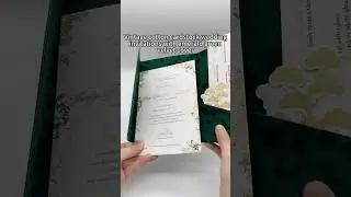 Vintage Cotton Cardstock Wedding Invitations | Green Velvet Pocket & Gold Foil Monogram