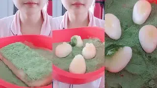 ASMR COATED MATCHA POWDER ICE EATING กินน้ำแข็ง 💚🍵 DRY BLOCK ICE & THIN ICE CRUNCH 녹차 | Матча | 抹茶