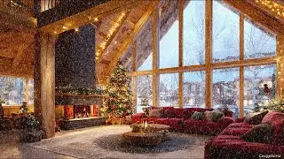 Cozy Christmas Cabin Ambience — Fireplace & Snowfall for Relaxation | 4K