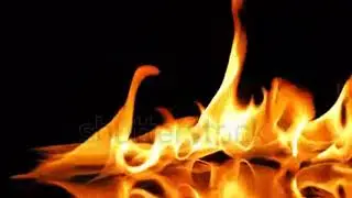 Fire Flames Igniting And Burning - Slow Motion. A line of real flames ignite on a black background.