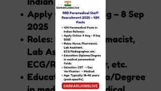 RRB Paramedical Staff Recruitment 2025 &ndash; 434 Posts | Apply from 9 Aug!