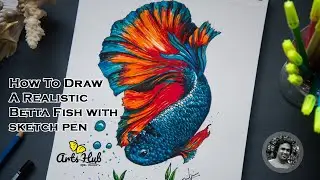 How To Draw A Realistic Betta Fish ( Fighter fish) Step by Step with sketch pen