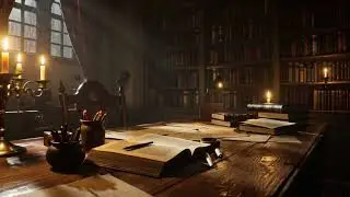 Medieval Castle Library Ambience | Slow Piano Music, Rain & Cozy Night Atmosphere (3 Hours)