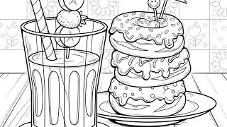 Sweet Delight Orange Juice and Donuts Zen Color by Number app #coloringbook