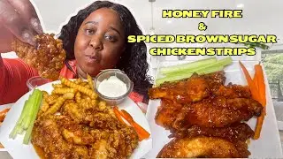 2 CRISPY CHICKEN STRIPS FLAVOR TO TRY|| HONEY FIRE|| SPICED BROWN SUGAR BBQ|