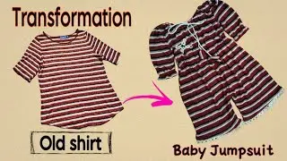 DIY convert old shirt into a baby jumpsuit| How to make jumpsuit by using  Old shirt|Transformation👌