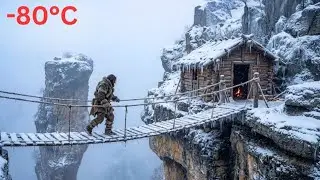 Extreme Snow Survival Building a ,Cabin ,Rope Bridge, at -80,&deg;.