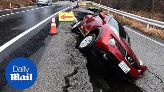 Japan: Moment landslide destroys homes following earthquake