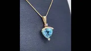 Trillion Blue Topaz & Diamond 2-Stone Modern Drop Pendant in Yellow Gold