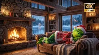 ASMR 4K Snowy Fireplace ❄️🔥 Grinch Cozy Ambience | Soft Piano + Gentle Fire Crackles for Sleep