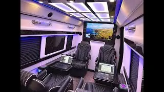 Armored Custom Mercedes-Benz Sprinter Van: Auto Elite Road Liner Limousine 14 Pass Black Interior