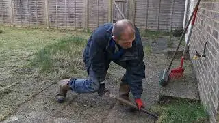 Gardening exercise (weeding patio the organic way) Ilia at GIO Landscapes