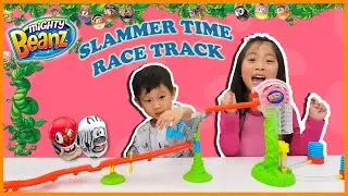 Mighty Beanz Slammer Time Race Track! Who's Going To Win The Race?
