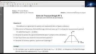 Exercice 01 & 02 avec corrigés : traitement numérique du signal